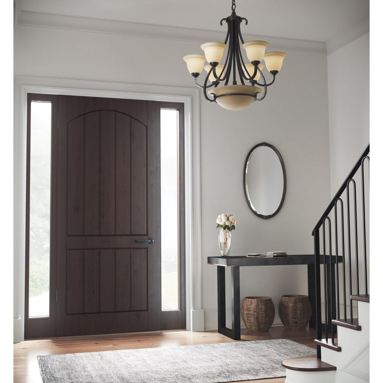 Torino 6-Light Two-Tier Bronze Chandelier with Etched Glass Shades