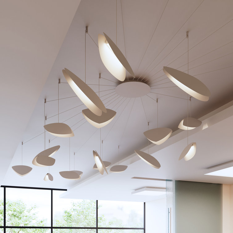 Papillons 9-Light Black Aluminum LED Pendant with Satin White Shades