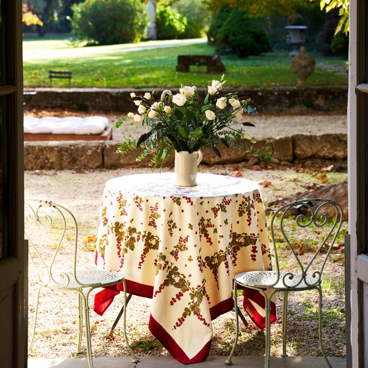 Ivory and Red Floral Round Fabric Tablecloth