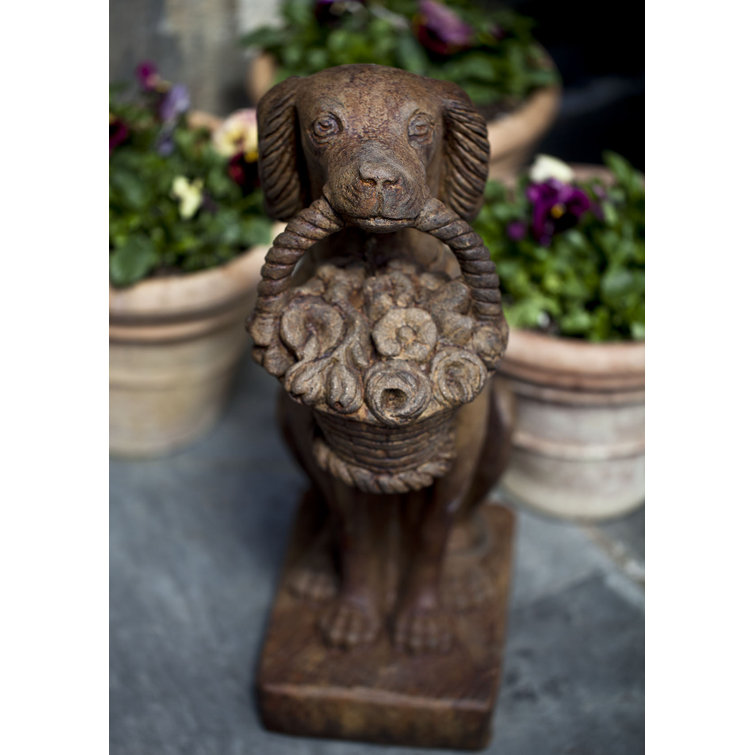 Natural Aged Stone Vintage Dog with Basket Statue
