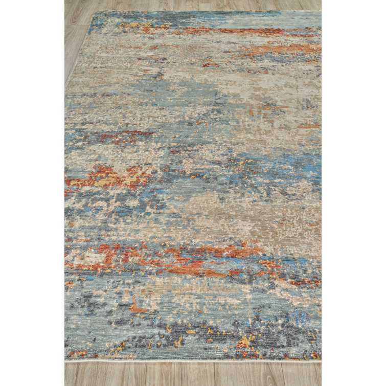 Hand-Knotted Blue Viscose Abstract 8' x 10' Area Rug