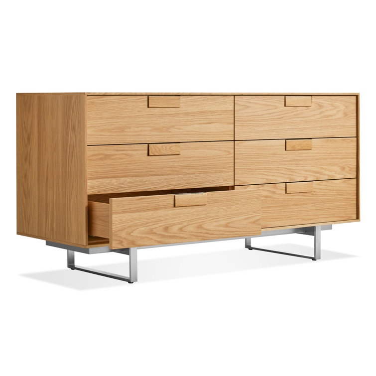White Oak and Stainless Steel Mid-century Modern 6-Drawer Dresser