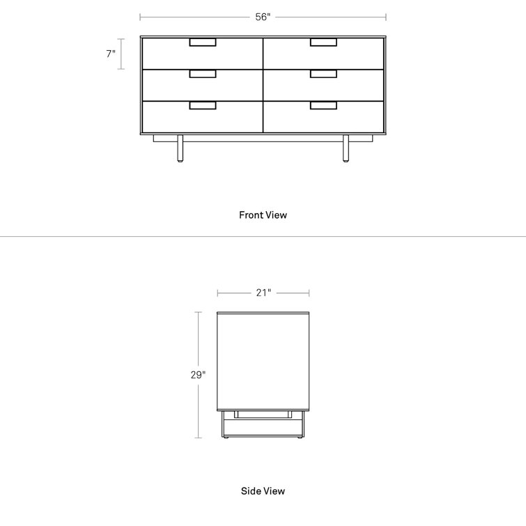 White Oak and Stainless Steel Mid-century Modern 6-Drawer Dresser