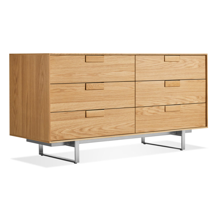 White Oak and Stainless Steel Mid-century Modern 6-Drawer Dresser