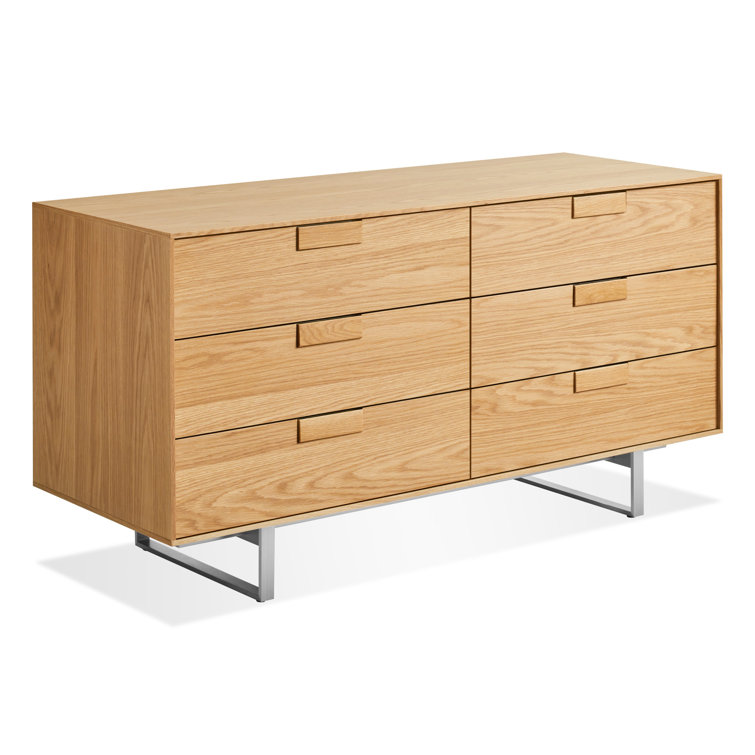 White Oak and Stainless Steel Mid-century Modern 6-Drawer Dresser