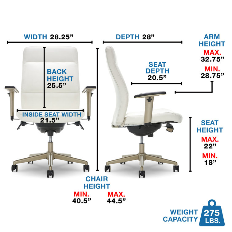 Modern Baylor Bonded Leather Swivel Executive Chair with Lumbar Support - White