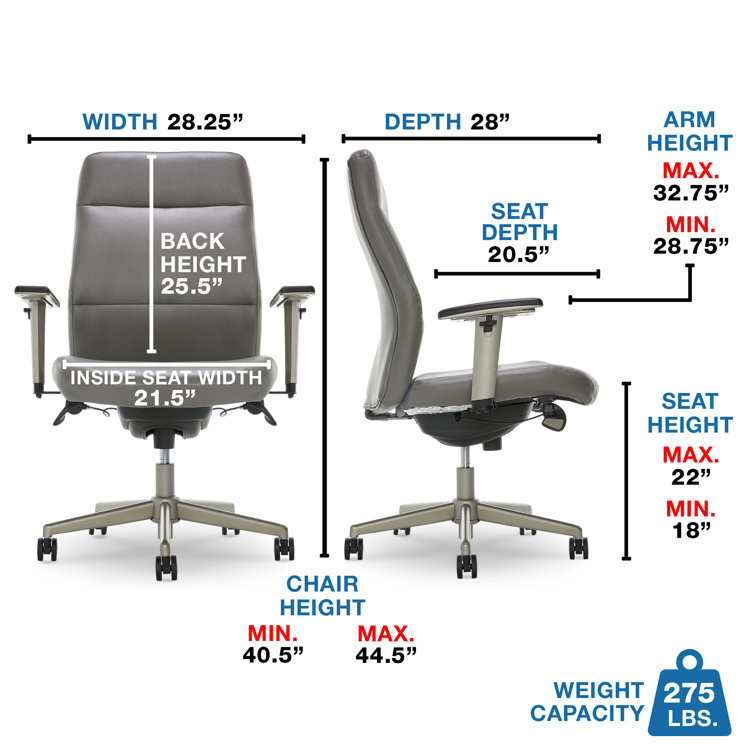 Gray Bonded Leather Adjustable Ergonomic Executive Chair