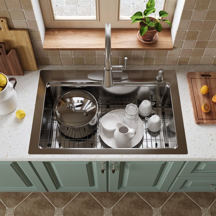 33'' Brushed Stainless Steel Single Bowl Kitchen Sink with Accessories