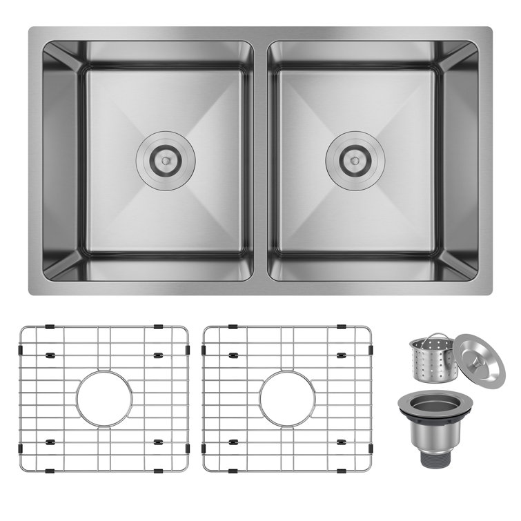 31'' Brushed Stainless Steel Double Bowl Undermount Kitchen Sink