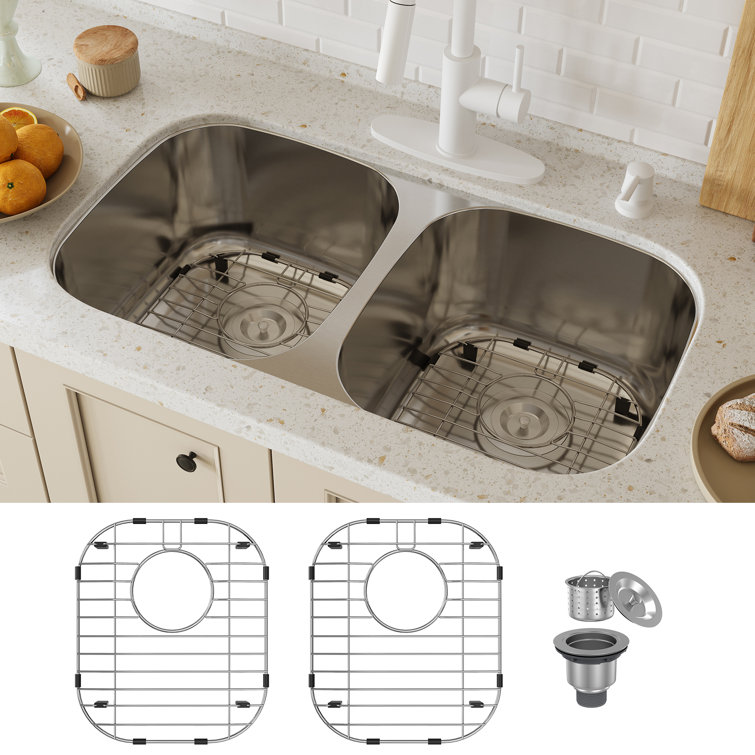 32'' Stainless Steel Double Bowl Undermount Kitchen Sink