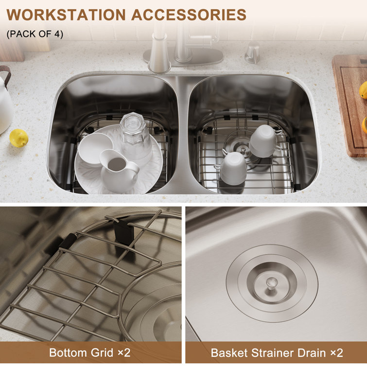 32'' Stainless Steel Double Bowl Undermount Kitchen Sink