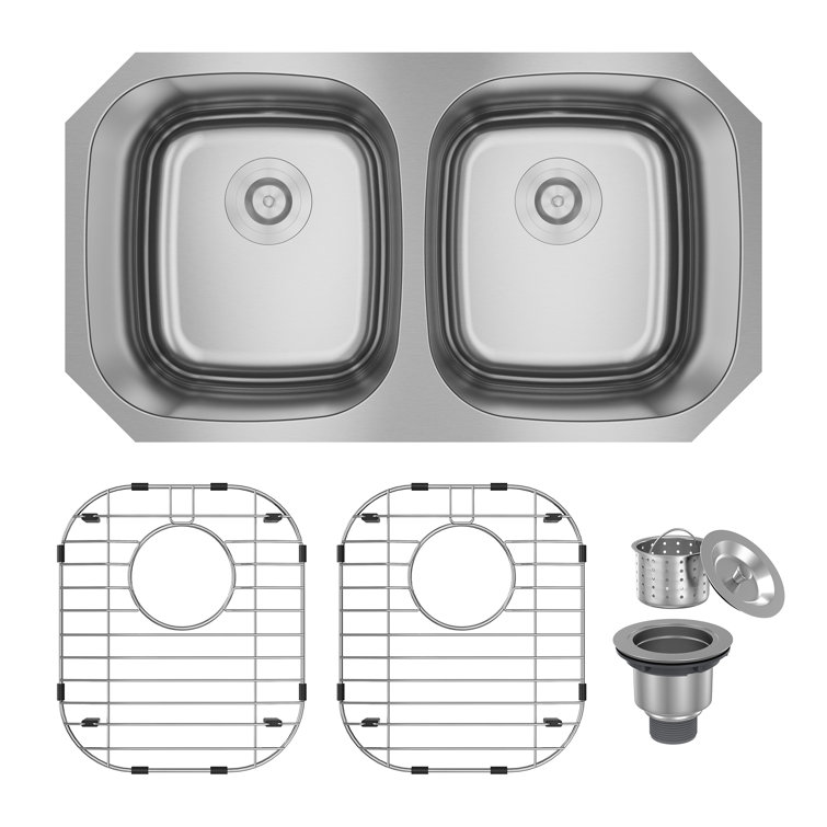 32'' Stainless Steel Double Bowl Undermount Kitchen Sink