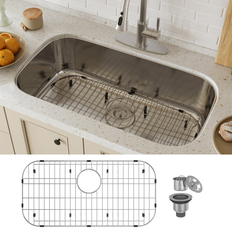 32'' Brushed Stainless Steel Undermount Single Bowl Kitchen Sink