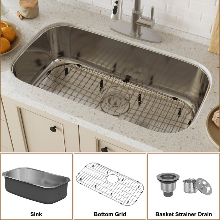 32'' Brushed Stainless Steel Undermount Single Bowl Kitchen Sink