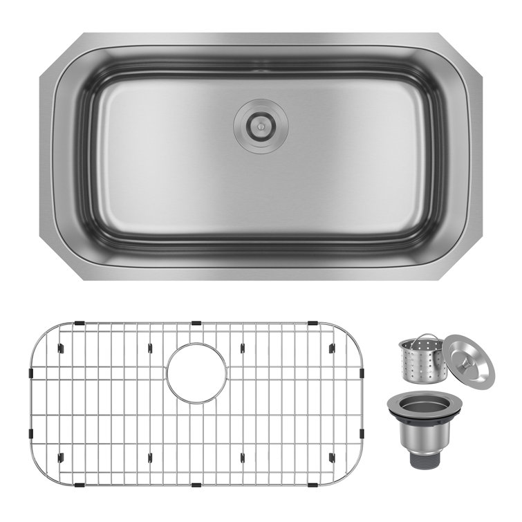 32'' Brushed Stainless Steel Undermount Single Bowl Kitchen Sink