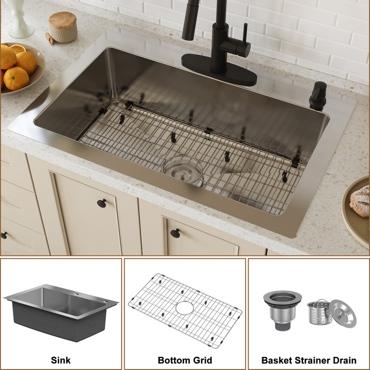 33'' Stainless Steel Drop-In Single Bowl Kitchen Sink