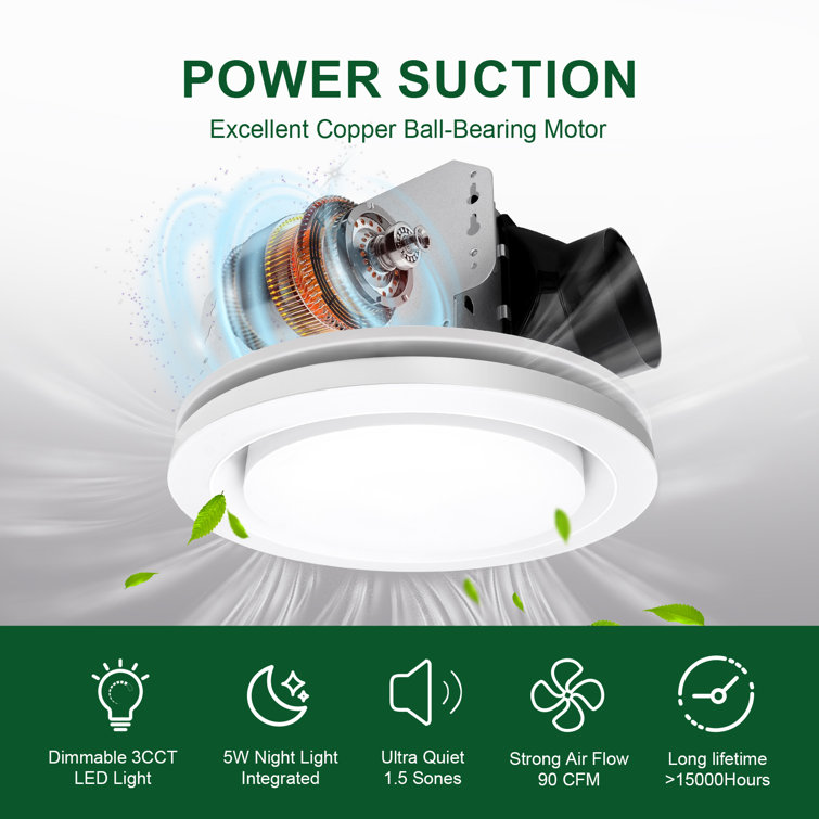 Matte Black 90 CFM Bathroom Ventilation Fan with LED Light