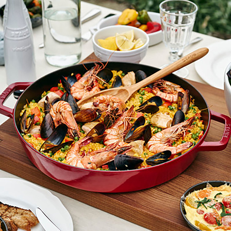 Black Matte 13-inch Cast Iron Paella Pan with Ceramic Coating