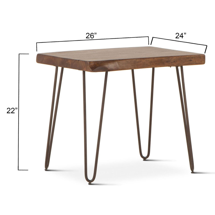 Walnut Acacia Wood and Zinc Metal Rectangular End Table