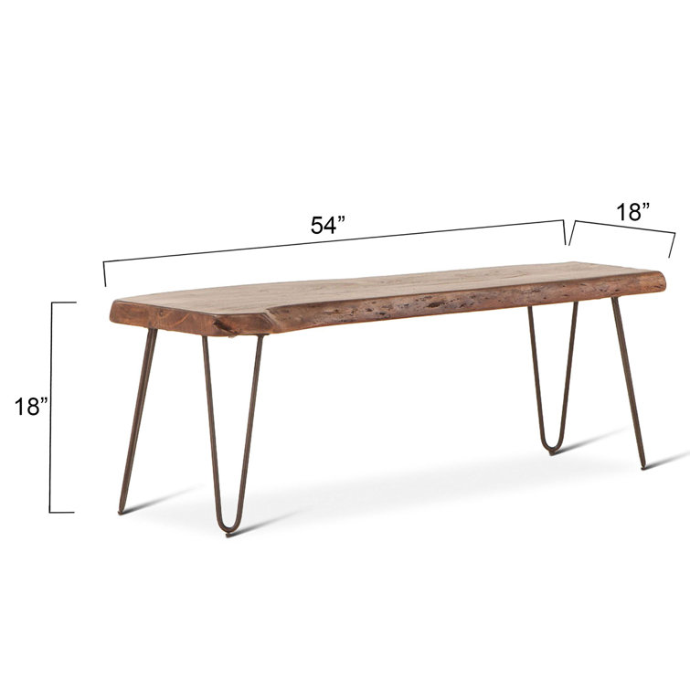 Grandby Industrial Live Edge 54" Walnut Bench with Bronze Hairpin Legs