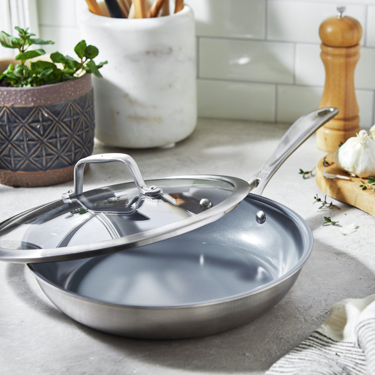 9.5-inch Stainless Steel Ceramic Nonstick Fry Pan with Lid