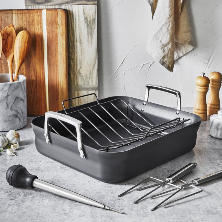 ZWILLING Motion Hard Anodized 16 x 14-inch Aluminum Nonstick Roaster Pan w/ Rack & Tools