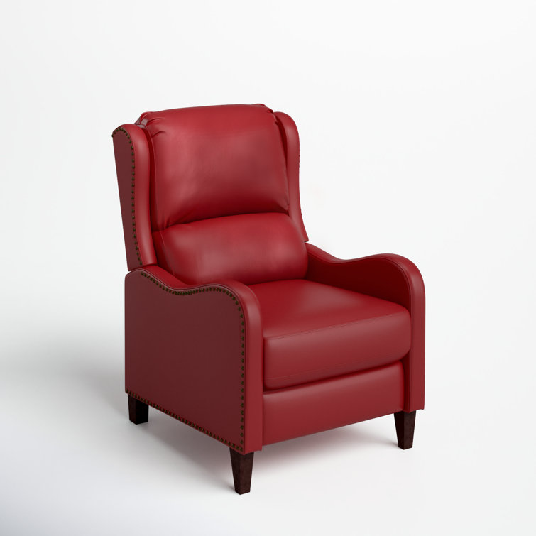 Red Genuine Leather Club Recliner with Wood Legs