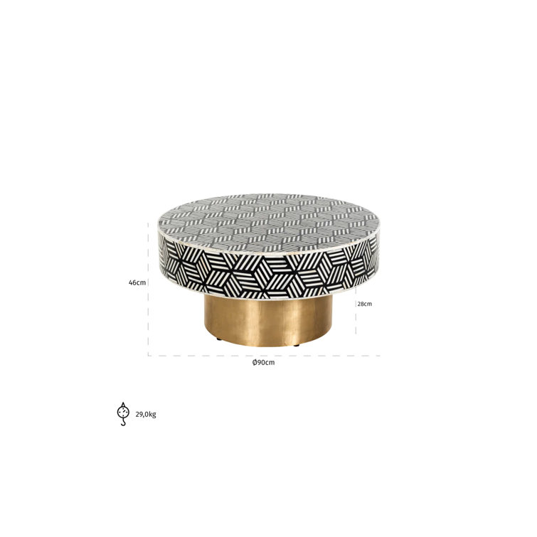 Black and White Geometric Round Coffee Table with Gold Pedestal Base