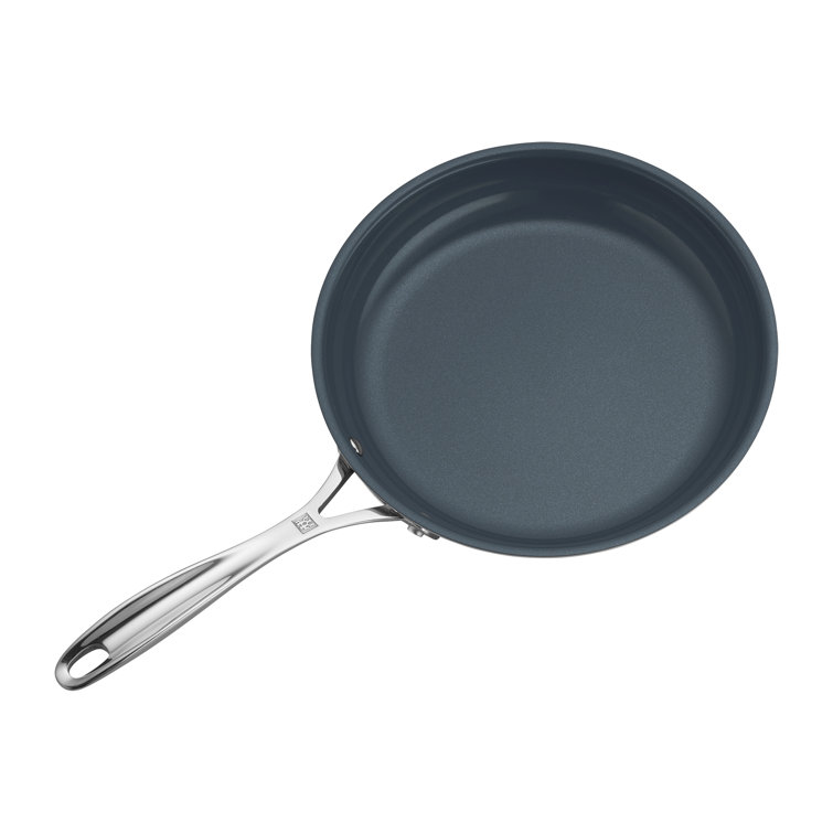 9.5-inch Silver Stainless Steel Ceramic Nonstick Fry Pan with Glass Lid