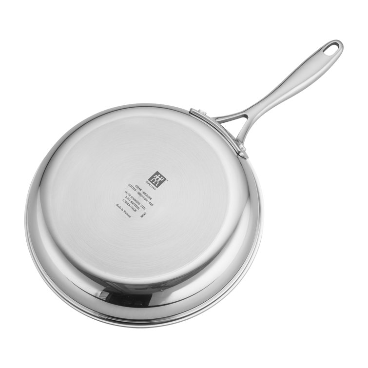 9.5-inch Silver Stainless Steel Ceramic Nonstick Fry Pan with Glass Lid