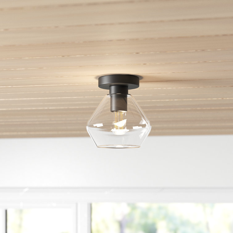 Jett Midnight Black Transitional 8'' Glass & Steel Semi-Flush Mount