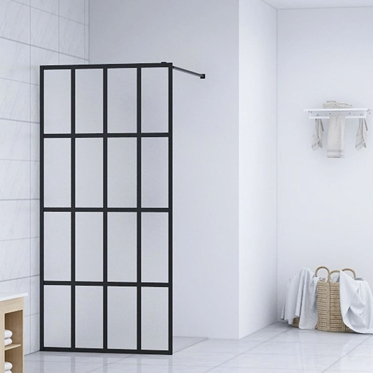 Frosted White Tempered Glass Walk-In Shower Screen with Black Frame