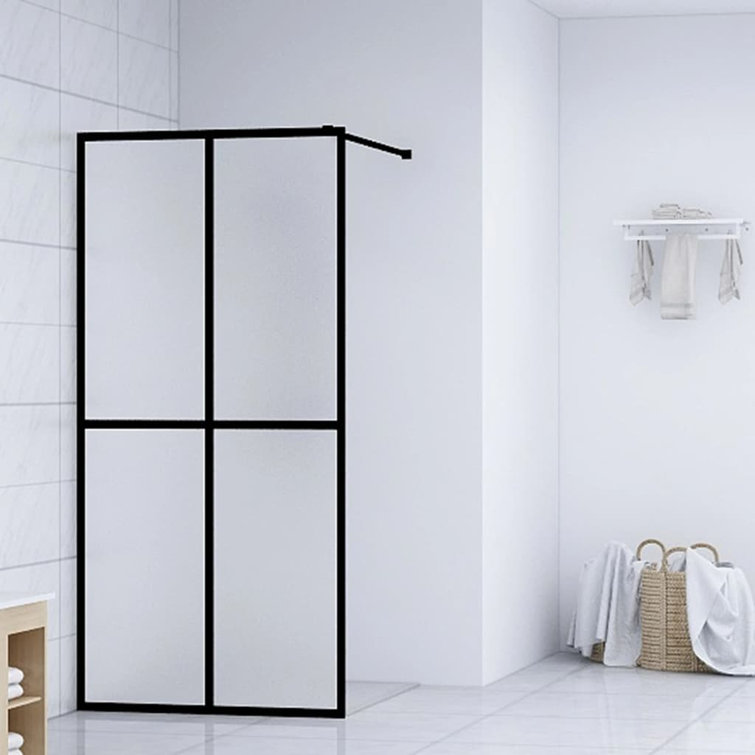 Frosted White Tempered Glass Walk-In Shower Screen with Black Frame