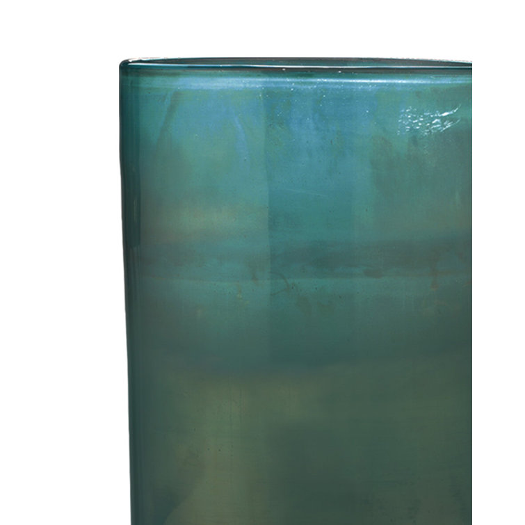 Large Aqua Glass Table Vase with Metallic Finish