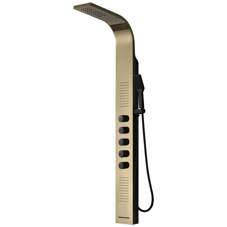 Black and Gold 60'' Modern Brass Shower Panel System with Rainfall Shower Head