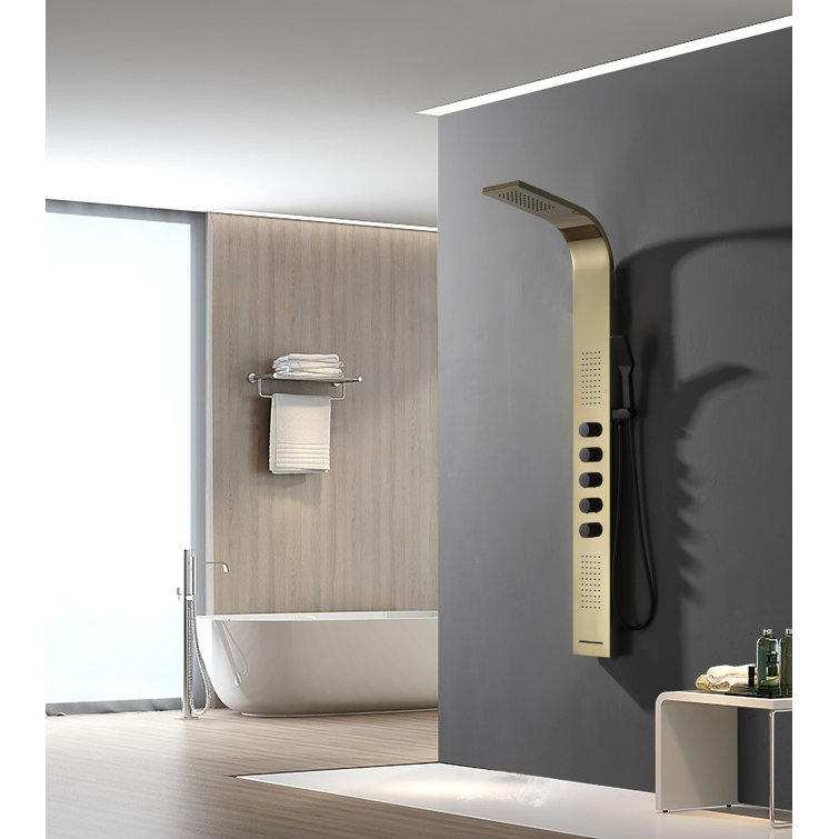 Black and Gold 60'' Modern Brass Shower Panel System with Rainfall Shower Head