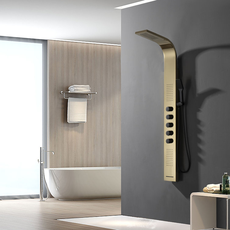 Black and Gold 60'' Modern Brass Shower Panel System with Rainfall Shower Head