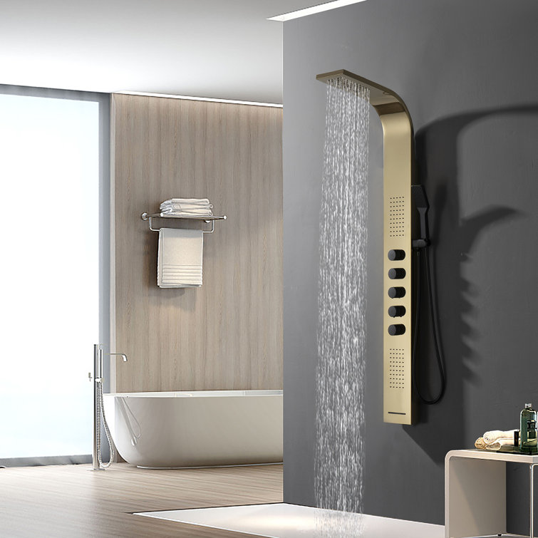 Black and Gold 60'' Modern Brass Shower Panel System with Rainfall Shower Head