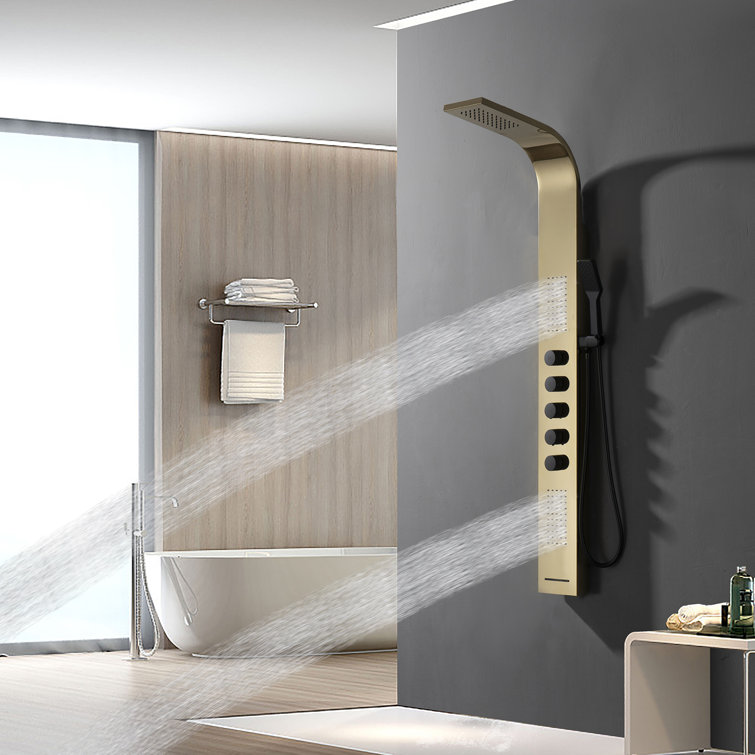 Black and Gold 60'' Modern Brass Shower Panel System with Rainfall Shower Head