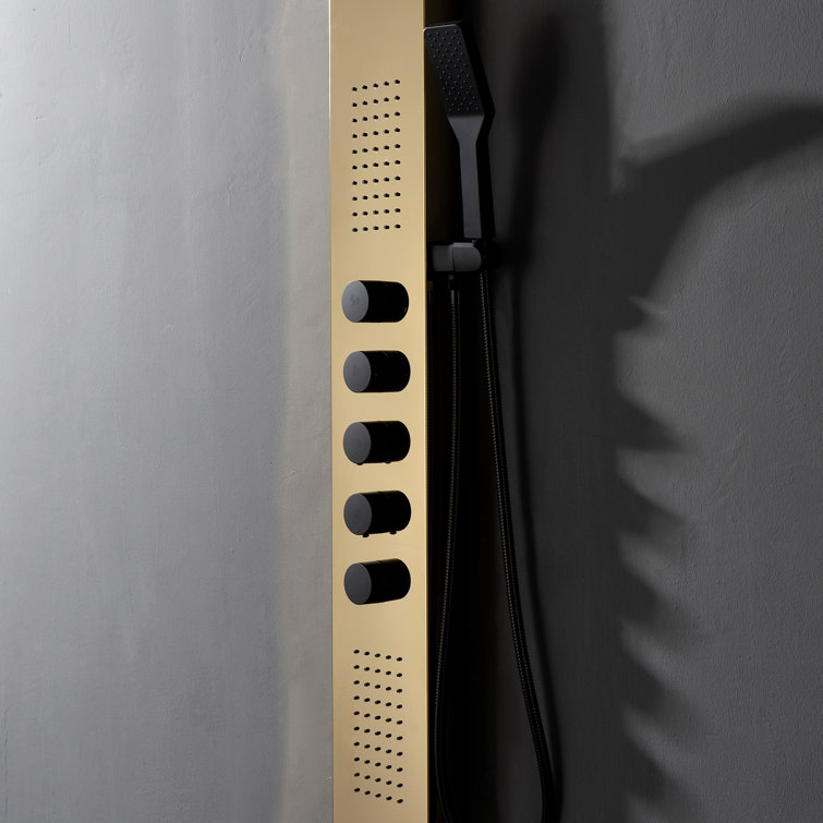 Black and Gold 60'' Modern Brass Shower Panel System with Rainfall Shower Head