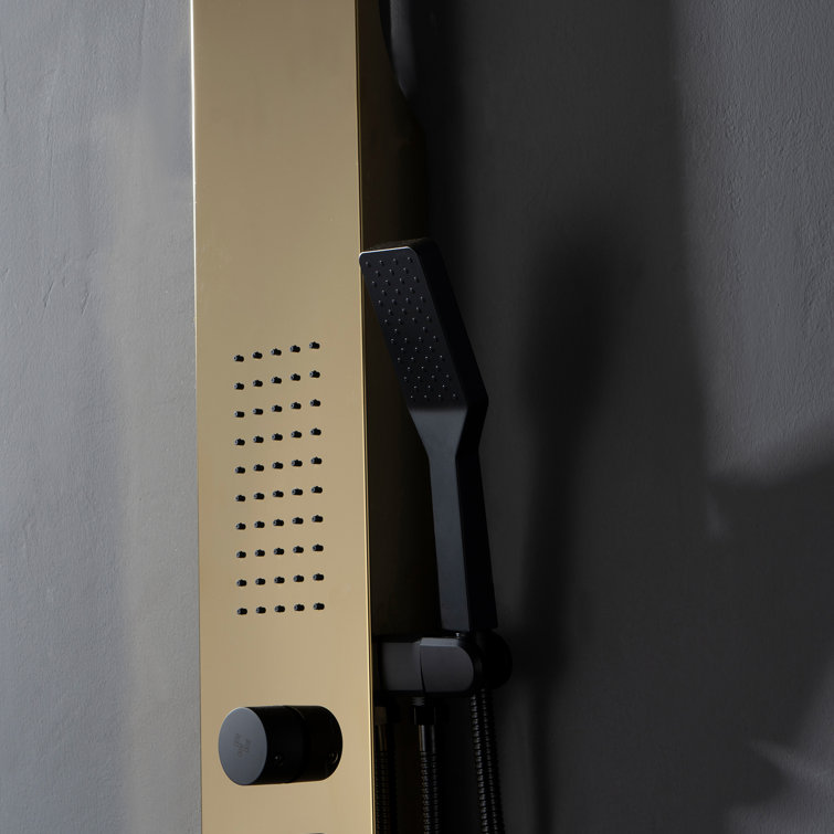 Black and Gold 60'' Modern Brass Shower Panel System with Rainfall Shower Head