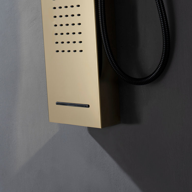 Black and Gold 60'' Modern Brass Shower Panel System with Rainfall Shower Head