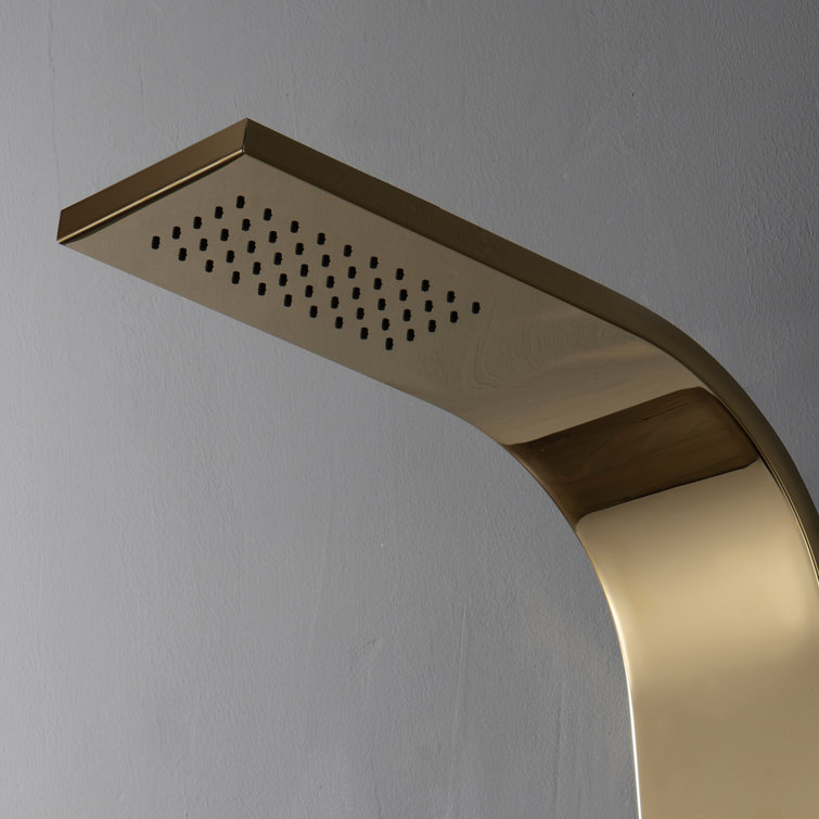Black and Gold 60'' Modern Brass Shower Panel System with Rainfall Shower Head
