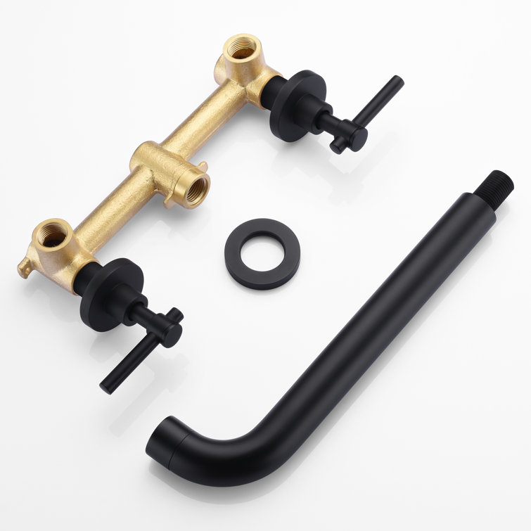 Matte Black Solid Brass High Flow Wall-Mount Tub Filler with Dual Lever Handles