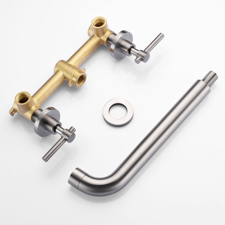 Brushed Nickel Wall Mount Tub Filler Faucet with Long Spout