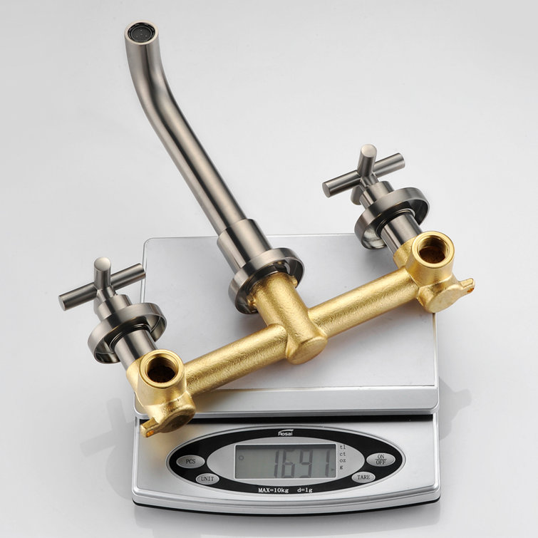 Brushed Nickel Wall-Mounted Bathroom Faucet with Cross Handles