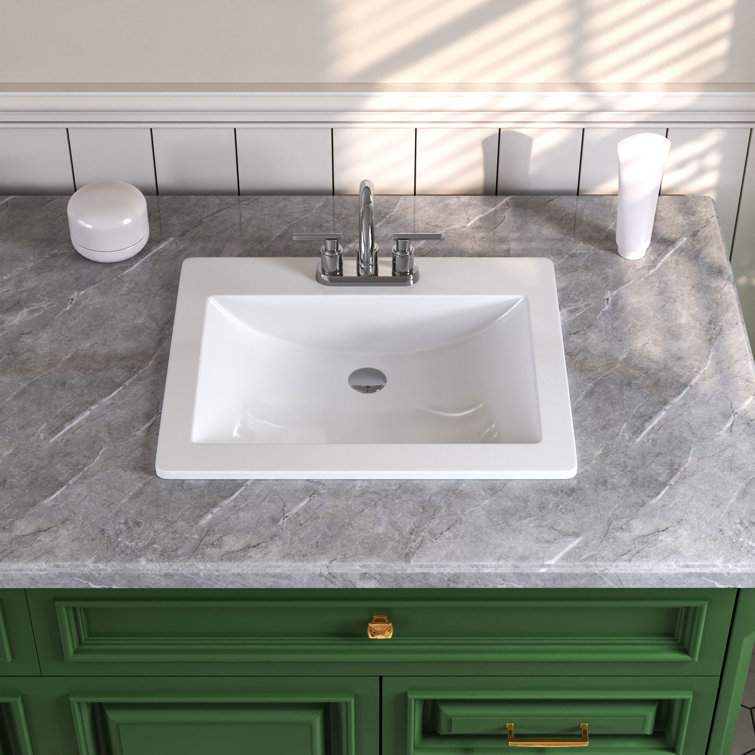 21'' x 18'' White Ceramic Rectangular Drop-In Bathroom Sink