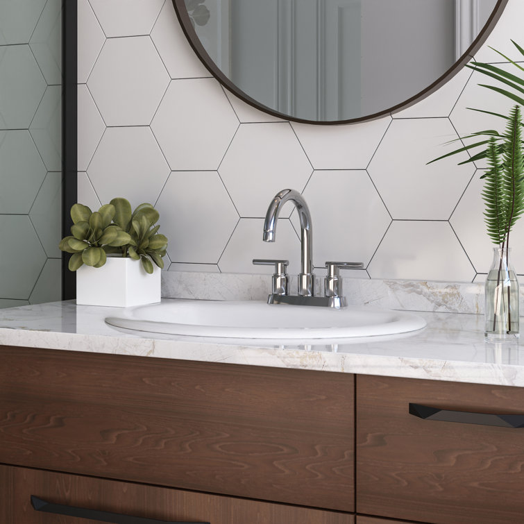 20'' x 17'' White Oval Ceramic Drop-in Bathroom Sink with Overflow