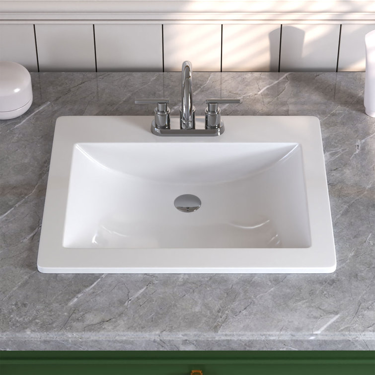 21'' x 18'' White Ceramic Rectangular Drop-In Bathroom Sink