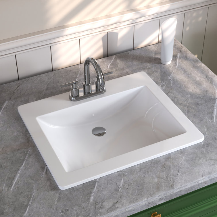21'' x 18'' White Ceramic Rectangular Drop-In Bathroom Sink